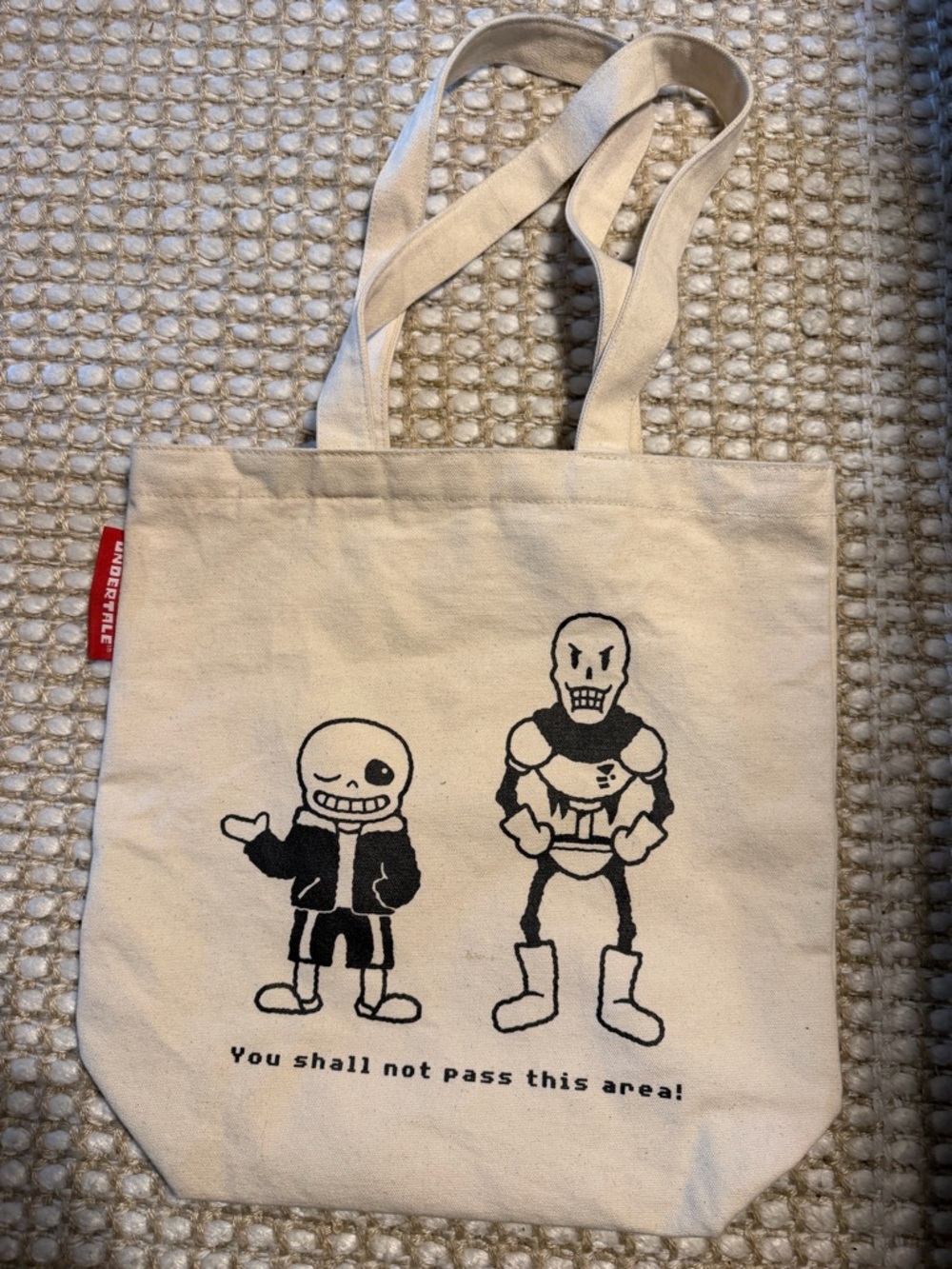Undertale Beige Canvas Tote Bag with Black Print - Character Graphic